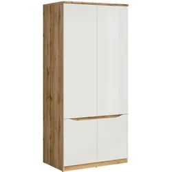 KLEIDERSCHRANK 2 Türen June Weiß und Holz