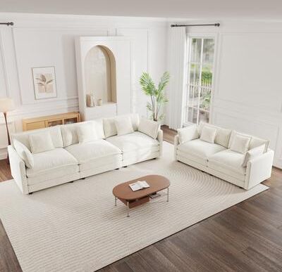 Loedds 2-Piece Chenille Sofa and Loveseat Set with Deep Seats