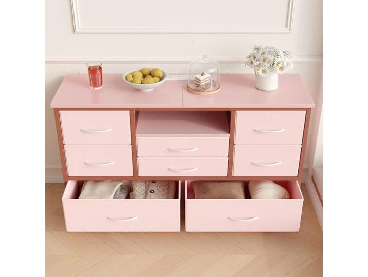Commode - PROMIRACAL - PROMIRACAL - 8 tiroirs anti-déformation - 3 prises + 2 USB-A - LED RGB - Rose
