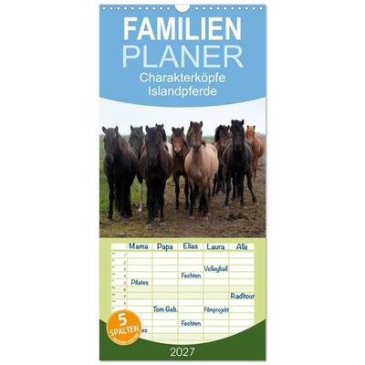 Familienplaner 2027 - Charakterköpfe Islandpferde mit 5 Spalten (Wandkalender, 21 x 45 cm) CALVENDO