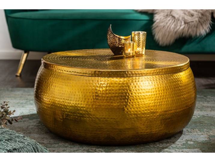 riess-ambiente Couchtisch ORIENT STORAGE Ø70cm gold (Einzelartikel, 1-St), Wohnzimmer · Metall · rund · mit Stauraum · Hammerschlag · handmade