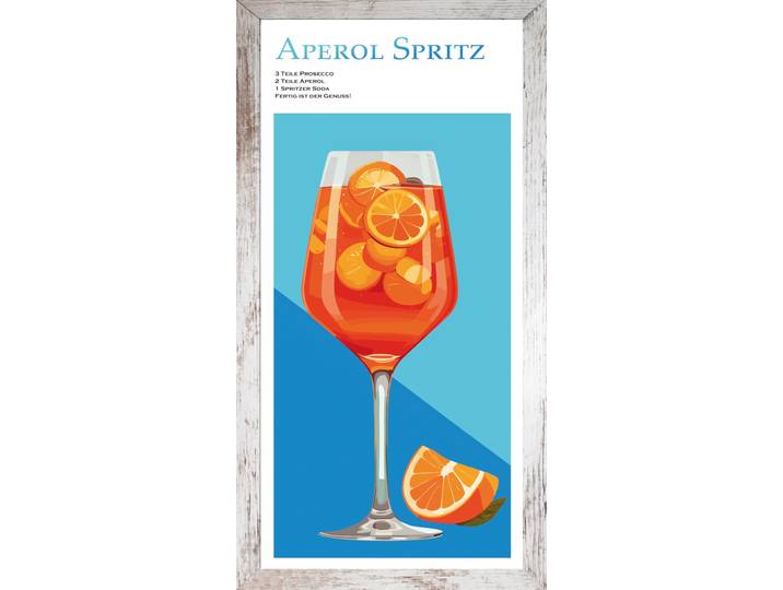 Bild mit Rahmen BÖNNINGHOFF Wandbild gerahmt APEROL SPRITZ MIT SPRUCH 23x49 cm – Wanddeko , blau (farbe rahmen: vintage, farbe bild(er): blau, weiß, orange, grün), B:23cm H:49cm T:2,1cm, MDF, Papier, Bilder, Bild mit Rahmen, mit dekorativem Rahmen