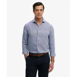 Superdry für Herren. M4011103A Riviera Leinenhemd blau (S), Lässig, Langarm