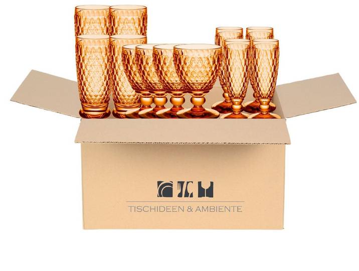 Villeroy & Boch Geschirr-Set Boston coloured apricot Geschenkbox Summerparty 12tlg, Kristallglas