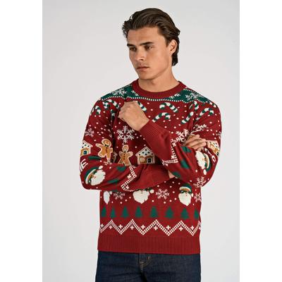 Strickpullover LINDBERGH "Strickpullover Relaxed Fit", Herren, Gr. M, rot (dk rot), Obermaterial: 100% Polyacryl, Jacquardmuster, Rundhals, Pullover Strickpullover