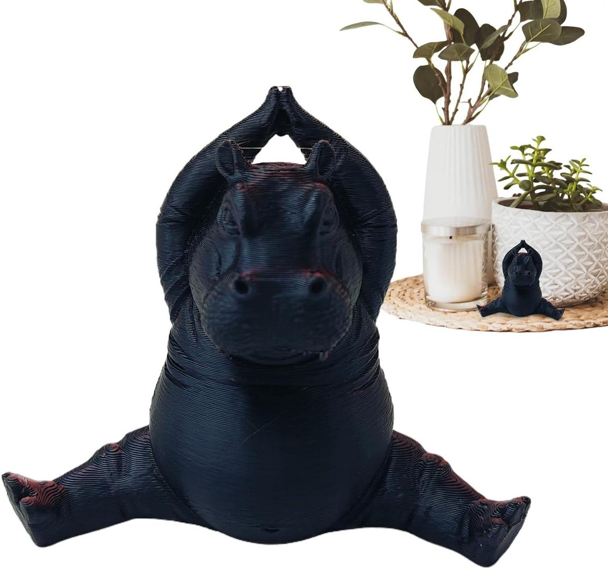 Grijs Nijlpaard Figuur - Handbeschilderd Yoga Beeldje voor Mindfulness - Hoogte: 6 cm