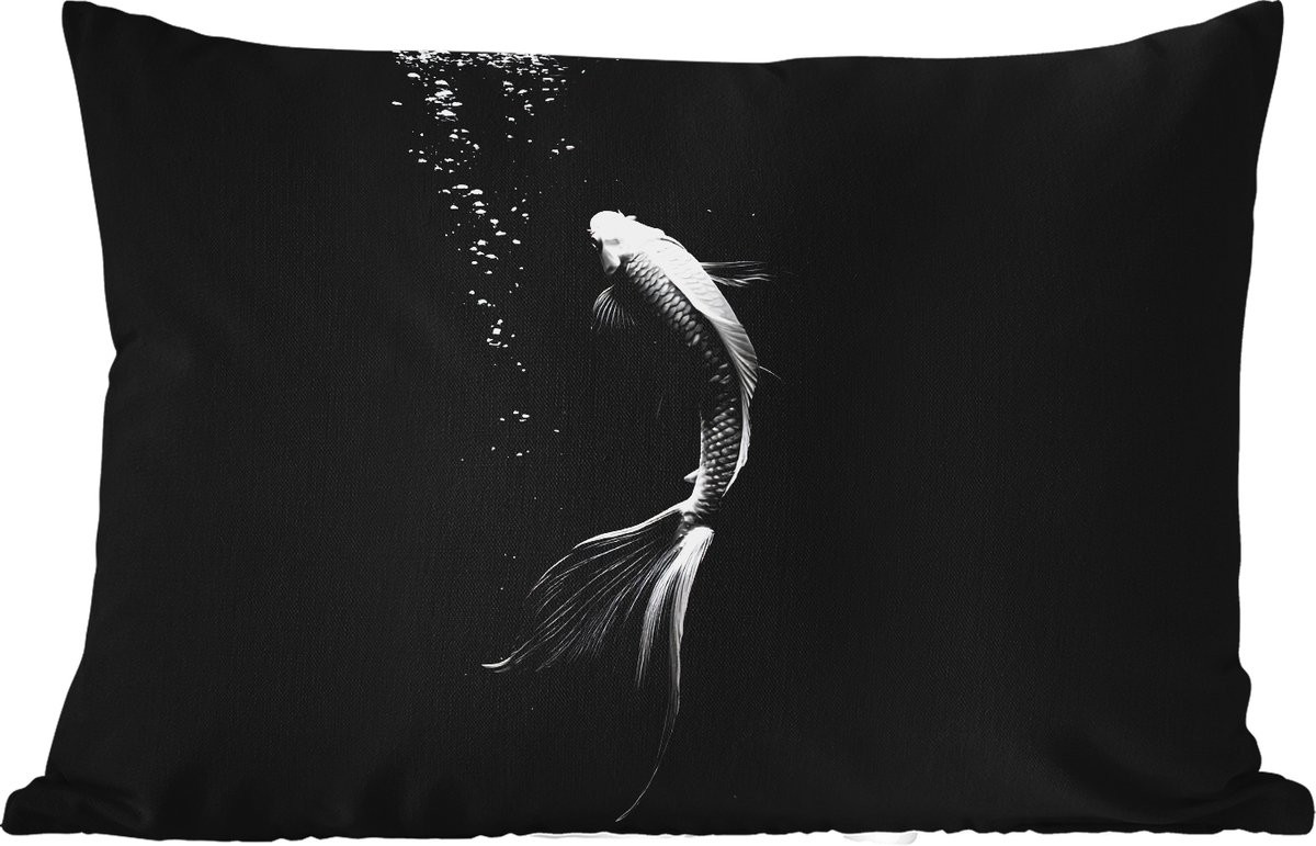 PillowMonkey Buitenkussen Koi Vis Wit Zwart 60 x 40 cm Weerbestendig