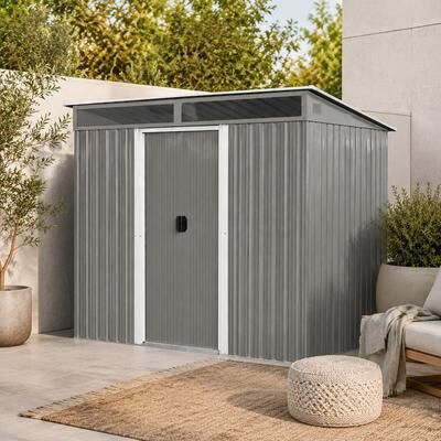 Fundinbaths 8x6 FT Outdoor Metal Storage Shed with Lockable Sliding Doors, Foundation Frame and Vents
