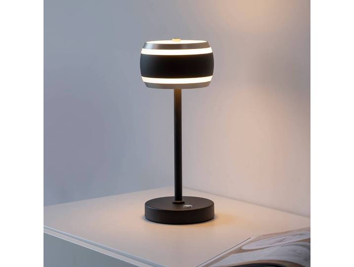 PURE Tischlampe Falling Rings, dimmbar, schwarz, für Schlafzimmer, Aluminium, Modern