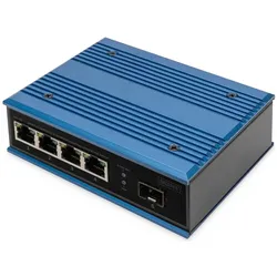 Digitus 4-Port 10/100Base-TX to 100Base-FX Industrial Ethernet Switch (4 Ports), Netzwerk Switch, Blau, Schwarz