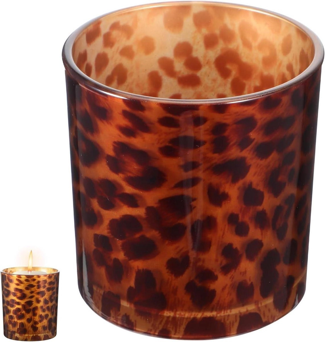 Garneck Creatieve Glazen Kandelaar met Luipaardprint voor Desktop Decoratie, Geel