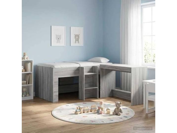 RJPLMFV Hochbettgestell für Kinder, Sonoma, Grau, 80 x 160 cm Holzwerkstoff, integrierte Leiter, Unterbettaufbewahrung, TPE-Schutz, ohne Matratze