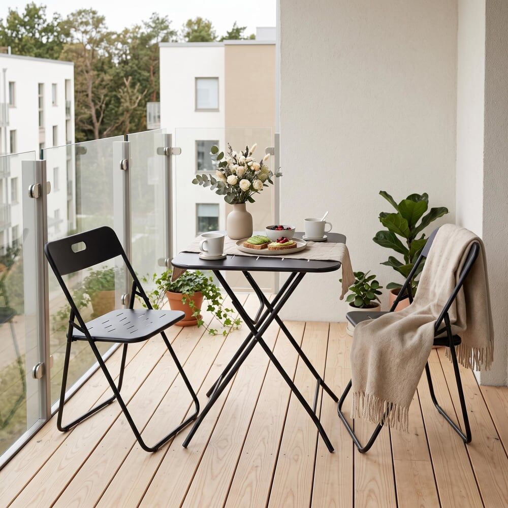 Meubles Cosy Ensemble bistro pliable 3 pièces extérieur, résistant intempéries Noir 60x73x60cm