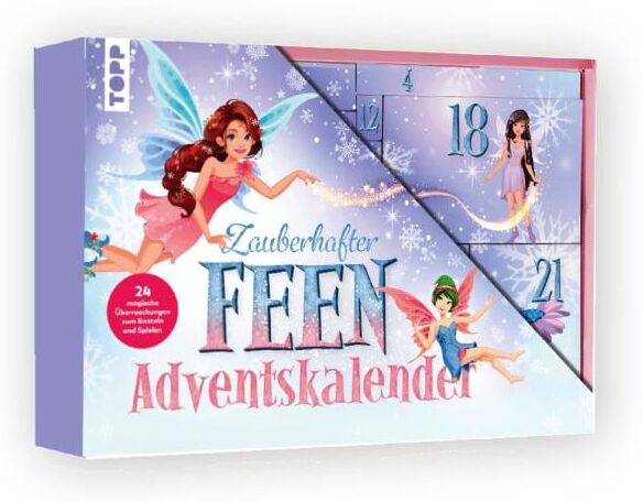 Adventskalender FRECH VERLAG "Frechverlag Zauberhafter Feen-Adventskalender Bastelmaterial Mehrfarbig", bunt (mehrfarbig), B:38,5cm H:26,5cm T:5,8cm, Garn, Holz, Kunststoff, Papier, Wolle, Adventskalender, Adventskalender mehrfarbig Einheitsgröße