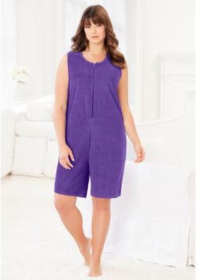 Plus Size Women's Zip-Front Terry Romper by Dreams & Co. in Plum Burst (Size 2X)