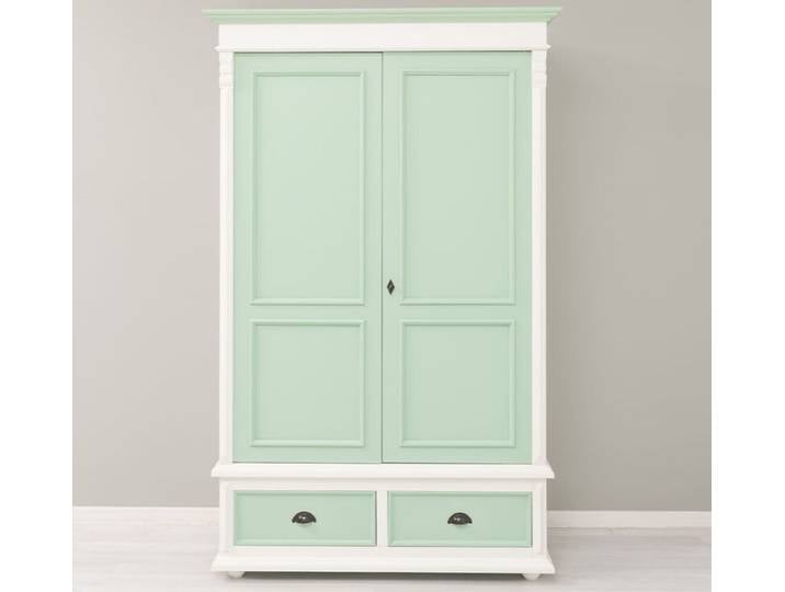 Kleiderschrank im Landhausstil mit Schubladen altweiß / mint-pastellgrün