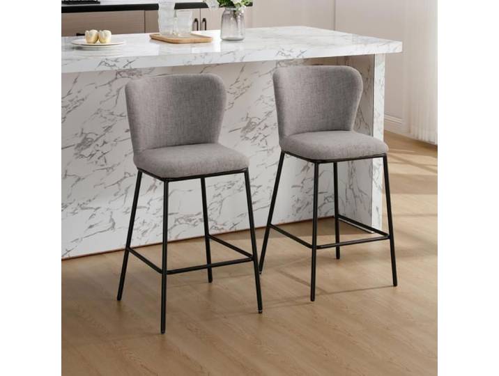 Wahson Tabouret de Bar Lot de 2 Tabouret de Bar Moderne avec Dossier Chaise Haute de Bar Confortable pour Cuisine Lin Gris