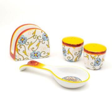 Euro Ceramica Duomo 4 Piece Table Accessory Set - Salt & Pepper Shaker & Spoon Rest & Napkin Holder - 12 in. x 6 in. x 6.7 in.