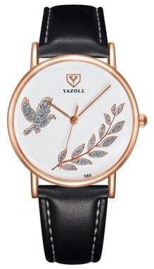 Everyday Crate YAZOLE 360 Womens Leather Watch Dove Of Peace Diamond Quartz Wrist Watch white+black