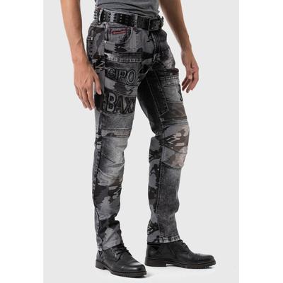 5-Pocket-Jeans CIPO & BAXX "Jeans", Herren, Gr. 36, Länge 32, schwarz, 99% Baumwolle, 1% Elasthan, bedruckt, figurumspielend lang, Jeans 5-Pocket-Jeans, im Camouflage-Look