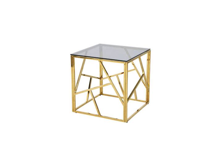 Livetastic Beistelltisch, Grau, Gold, Metall, Glas, quadratisch, eckig, 55x55x55 cm, rostfrei, Wohnzimmer, Wohnzimmertische, Beistelltische, Beistelltische Metall
