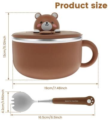 Uplift Picks 1200ml Ramen Bowl With Lid Handle And Fork brown