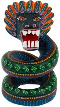 Novica Handmade Imposing Quetzalcoatl Wood Alebrije Figurine