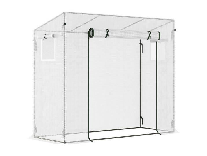 Outsunny Foliengewächshaus, mit Rolltür, mit Seitenfenster, für Garten, aus Stahl, PE, Weiß, Metall, 76x168x200 cm, Gartenzubehör, Gartenhäuser & Gewächshäuser