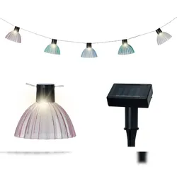 Lumineo LED Solar Lichterkette Lampenschirme gerillt 4,5m - Solarlichterkette Solarkette Gartenbeleuchtung Partylichterkette Außen Garten Balkon Warmweiß