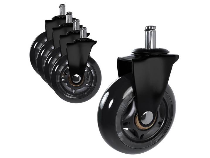 CLP Lenkrollen 5er Set Kunststoff Schwarz, 2.5x12x7.5 cm, Büromöbel, Bürostühle, Bürostuhl-Ersatzteile & Bodenschutzmatten