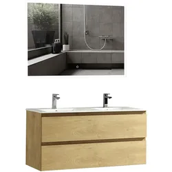 Alpenberger Badmöbel Waschbecken mit Unterschrank 120 cm Breit| Doppelwaschbecken Waschbeckenunterschrank mit Waschtisch | Badezimmer Spiegel mit Led