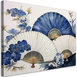 WANDBILD japanischer fächer blau