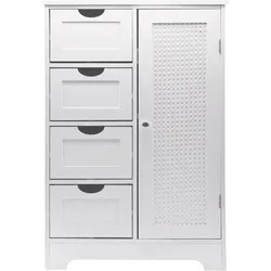 FineBuy, Badezimmerschrank, Badschrank Weiss 80cm Badezimmerschrank Schubladen Badregal Badezimmerregal Tür (55 x 30 x 80 cm)