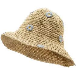 Nomad Sari Floppy Straw Sun Hat - Beige & Blue Flowers