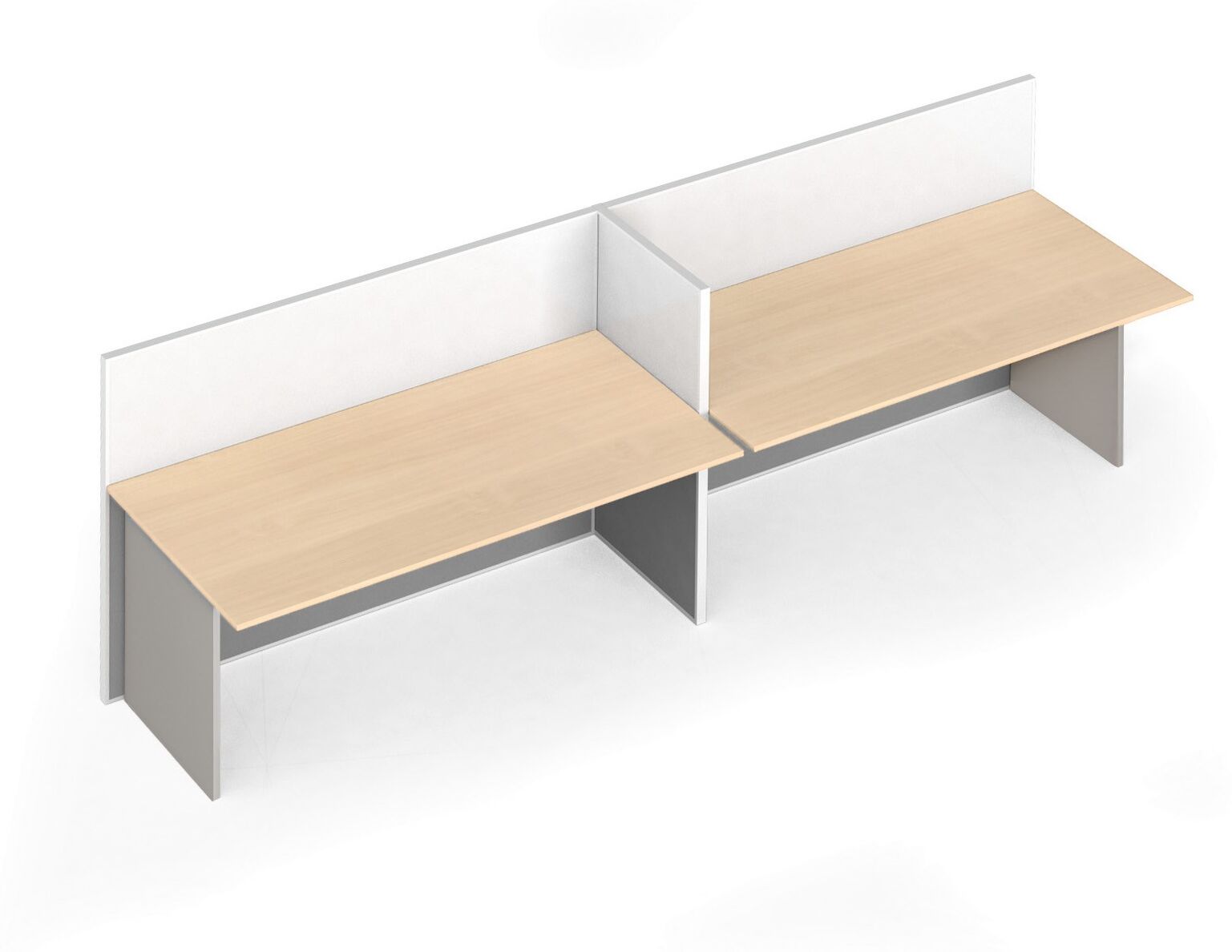 B2B Partner Büroschreibtisch mit Magnettafel-Trennwänden, 2 Plätze, grau/Birke