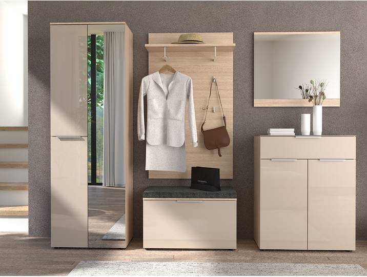 Commode 80cm Beige/Cachemire/Imitation chêne clair