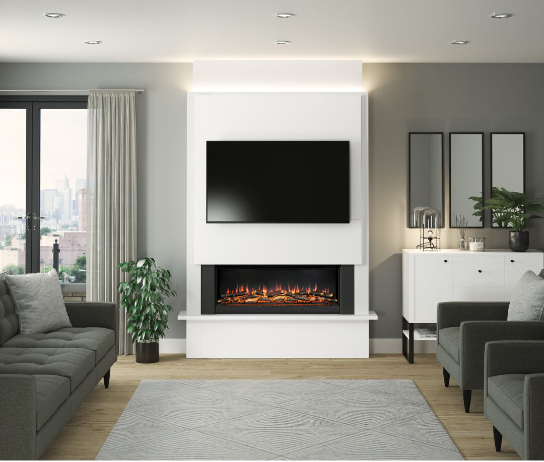 Flare Oxton Electric Chimney Breast Suite Black 220cm H X 160cm W X 26cm D