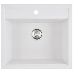 Caressi White Line quadratisches Spülbecken für Aufbau CAGR50KRWH-TU, Küchenspüle weiß Quarz, 56 cm x 51 cm