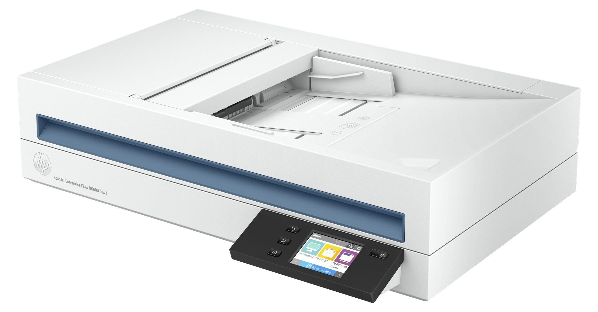 HP ScanJet Enterprise Flow N6600 fnw1, 216 x 356 mm, 1200 x 1200 DPI, 50 Seiten pro Minute, Flachbettscanner, Weiß, 7,11 cm (2.8")