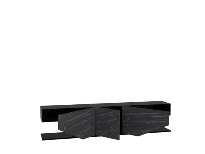 Hanah Home Stilvoller schwarzer TV-Ständer, 180 cm breit, 100% melaminbeschichtete Spanplatte, 18 mm dick Modernes abstraktes Design für Wohn- und Unterhaltungsbereiche
