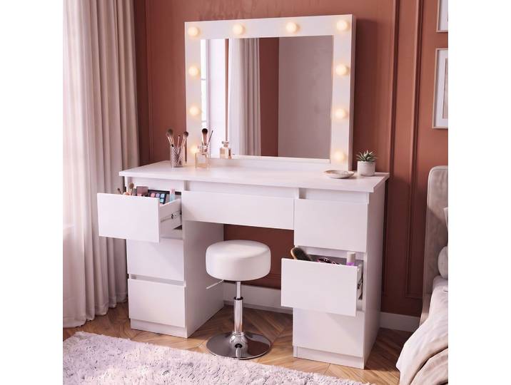 SCHMINKTISCH Talea mit LED (3 Lichtstufen) inkl Hocker Tonia