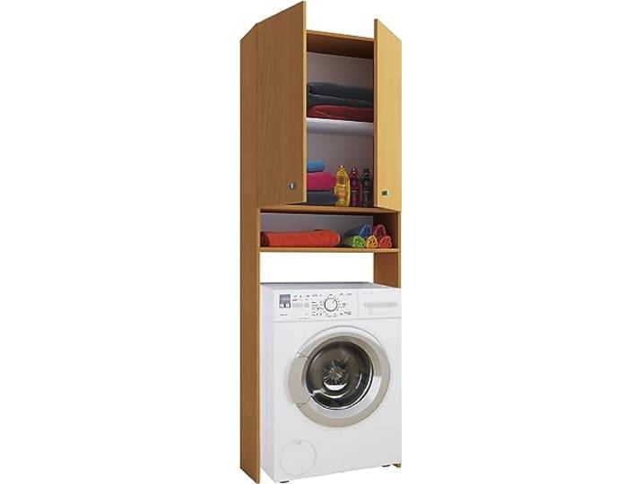 VCM Badmöbel Waschmaschinenschrank Buche 64x27x182 cm 2 Türen 4 Fächer Sorgt für dauerhafte Ordnung bei Wäsche und Badutensilien - im Badezimmer - für Haushalte - Holzwerkstoff