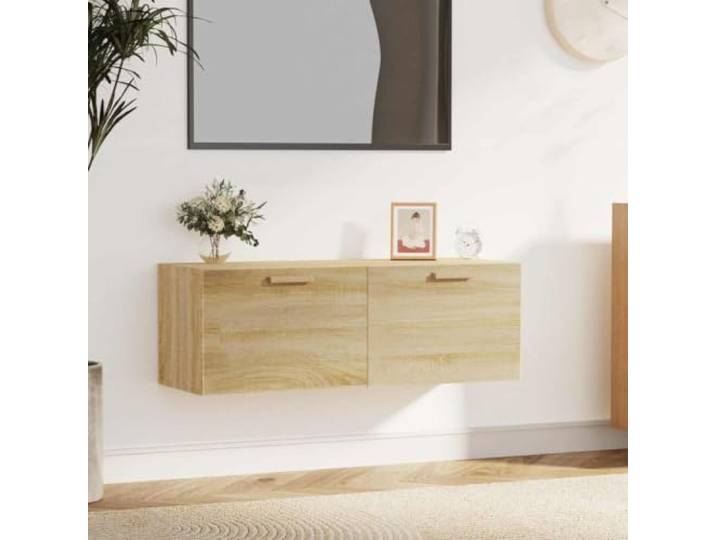 Wandschrank Sonoma-Eiche 100x36,5x35 cm Holzwerkstoff mit 2 Schubladen 2 Schubladen, Wandmontage, platzsparend, robust, pflegeleicht, vielseitig einsetzbar
