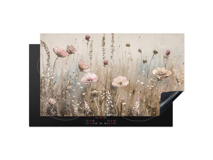 HERDABDECKPLATTE Blumen - Beige - Trockenblumen Induktionsschutz 89.6x51.6 cm