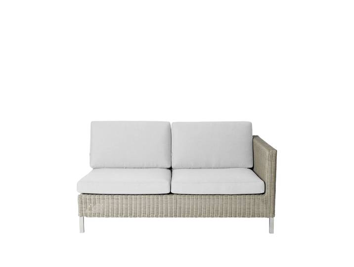 Cane-line Connect Modulsofa 2-Sitzer taupe, links, weiße Kissen