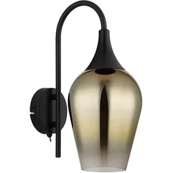 Wandleuchte Glas goldfarben Wohnzimmerleuchte Wandlampe Retro schwarz, Metall, E27 Fassung, LxBxH 23,5x15x36 cm