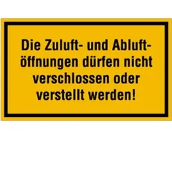 Schild Die Zuluft- und Abluftöffnungen dürfen nicht...,  Kunststoff, 250x150 mm