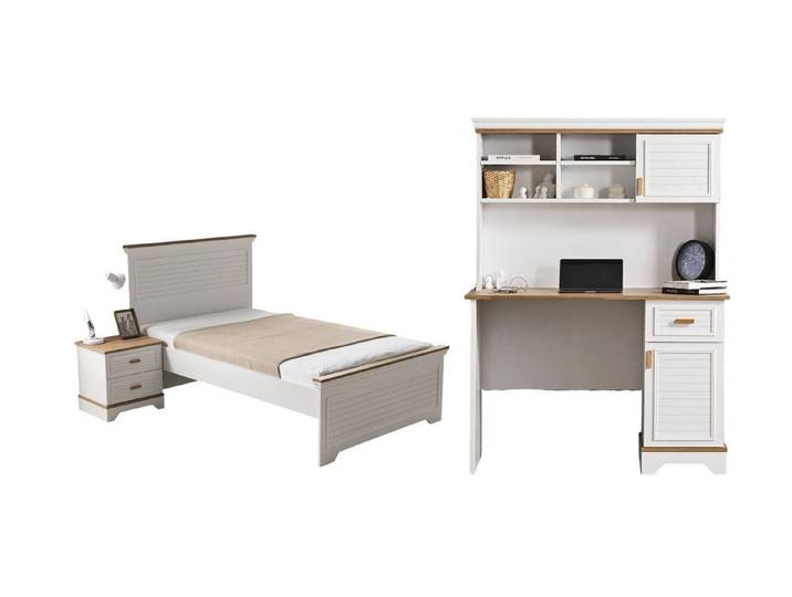 Villa Möbel Jugendzimmer-Set Liorfen, (Jugendzimmer-Set, 3-tlg., Bett mit Kopfteil, 1 x Nachttisch und Schreibtisch), Bett Schrank Kommode mit Spiegel und klassischem Stauraum