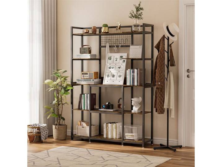 Bibliothèque Industrielle à 5 Niveaux 120x30x170cm - Étagère de Rangement en Bois et Métal