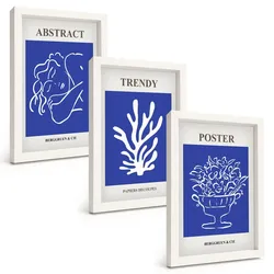 BILDER SET 3er Set - 20x30 cm Weißer Rahmen - Stilvolle blaue Poster